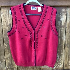 VTG TABI Holiday Edition Red with Black Trim Button Up Vest 100% Cotton Size L
